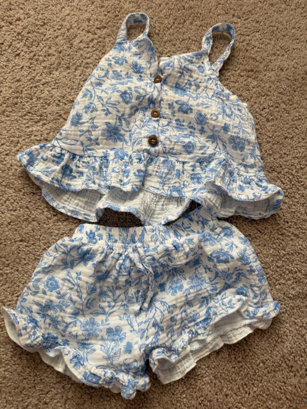 Rachel Zoe White and Blue Floral Ruffle Tank & Shorts Set